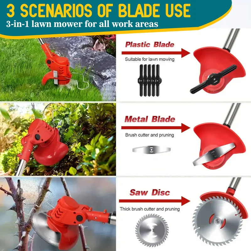 New cordless gardening tool designed for easy lawn care. Perfect for trimming grass and maintaining courtyards and gardens with powerful, hassle-free performance.
