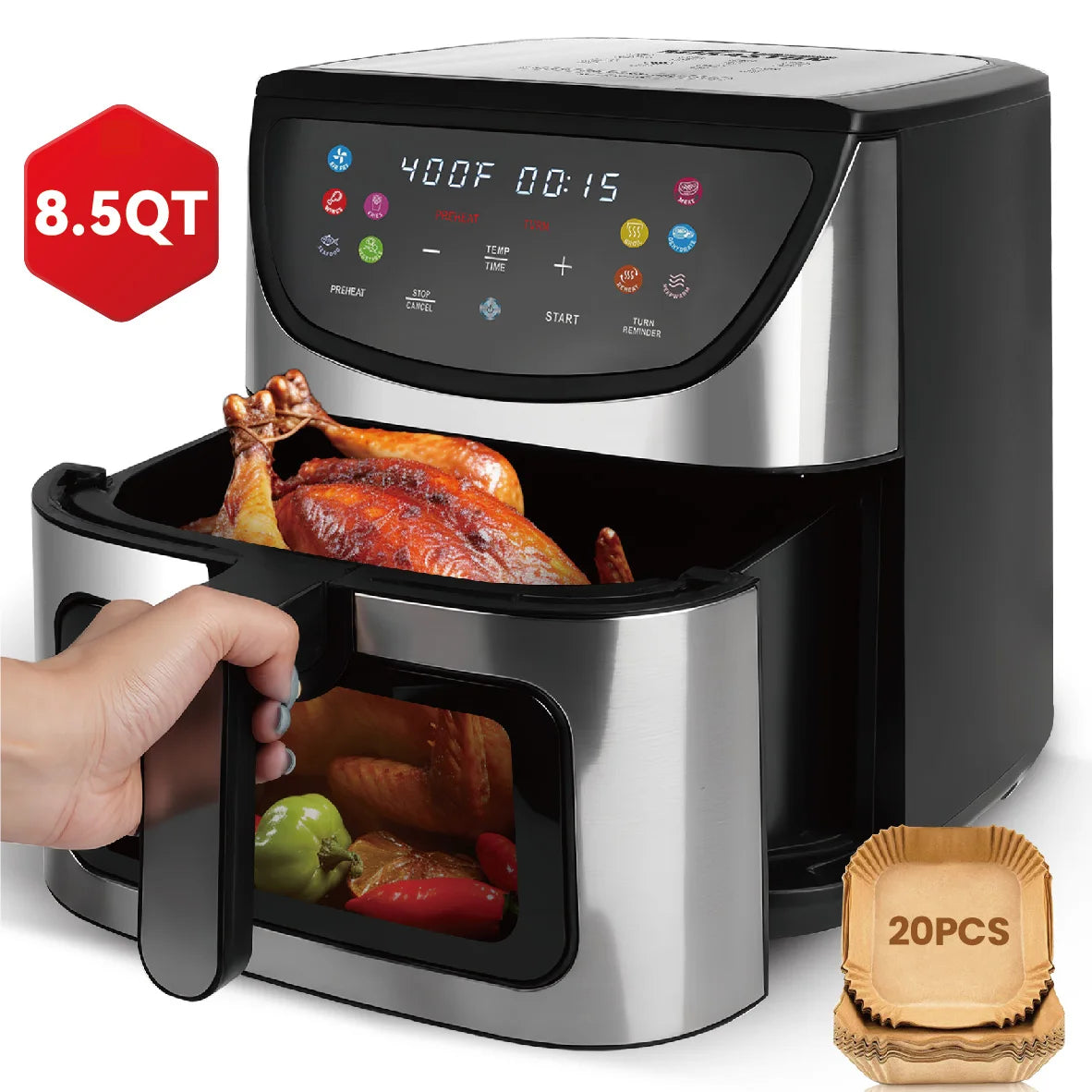 8.5QT Smart Air Fryer – Viewing Window, 10-in-1 Digital Presets & Family-Size Capacity