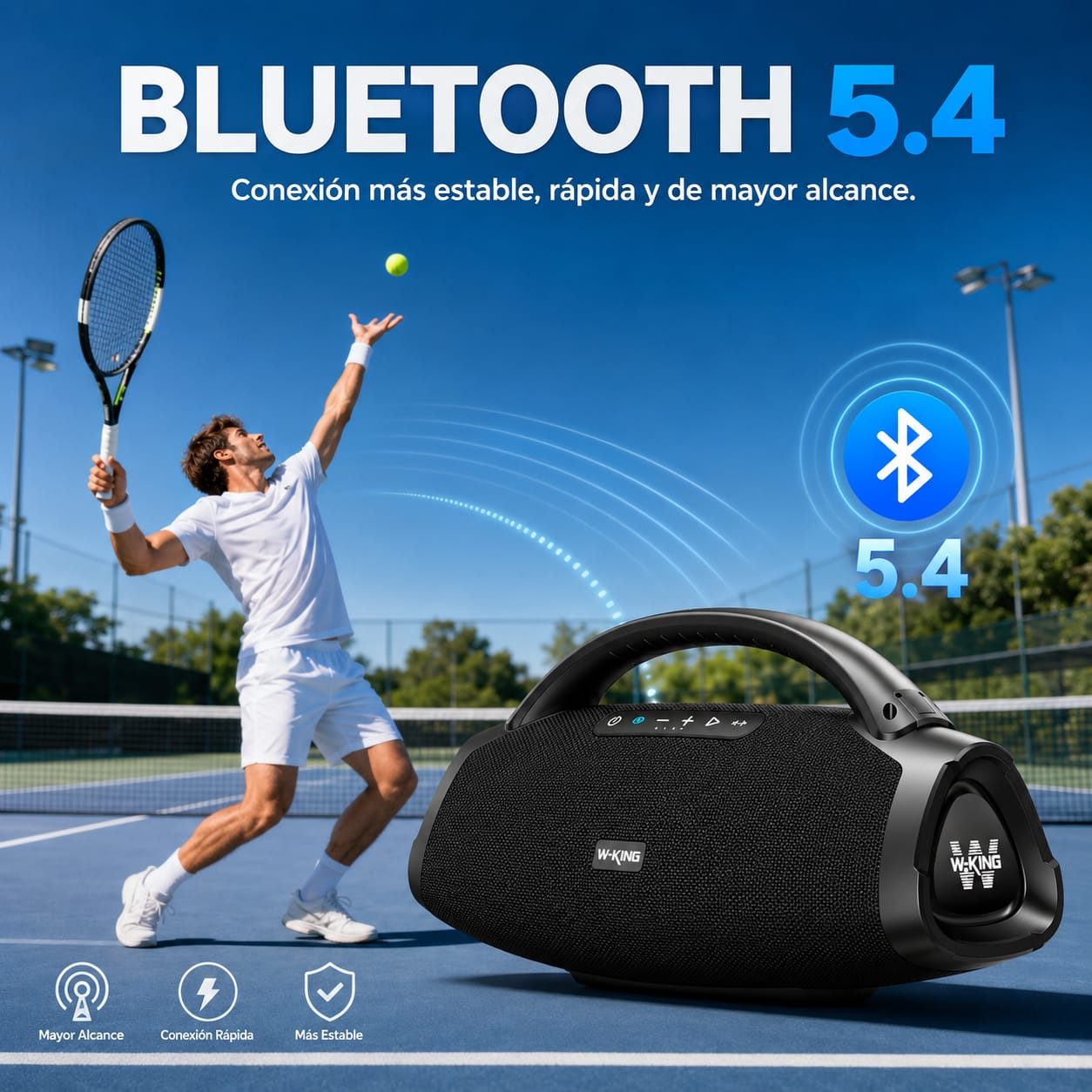 W-KING X20 200W RMS Portable Bluetooth Speaker – Potente altavoz Bluetooth portátil de 200W RMS con graves profundos, sonido de alta potencia y resistencia al agua IPX7. Ideal para fiestas, exteriores y cualquier ocasión.