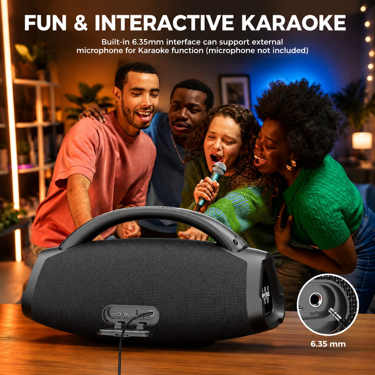 W-KING X20 200W RMS Portable Bluetooth Speaker – Potente altavoz Bluetooth portátil de 200W RMS con graves profundos, sonido de alta potencia y resistencia al agua IPX7. Ideal para fiestas, exteriores y cualquier ocasión.