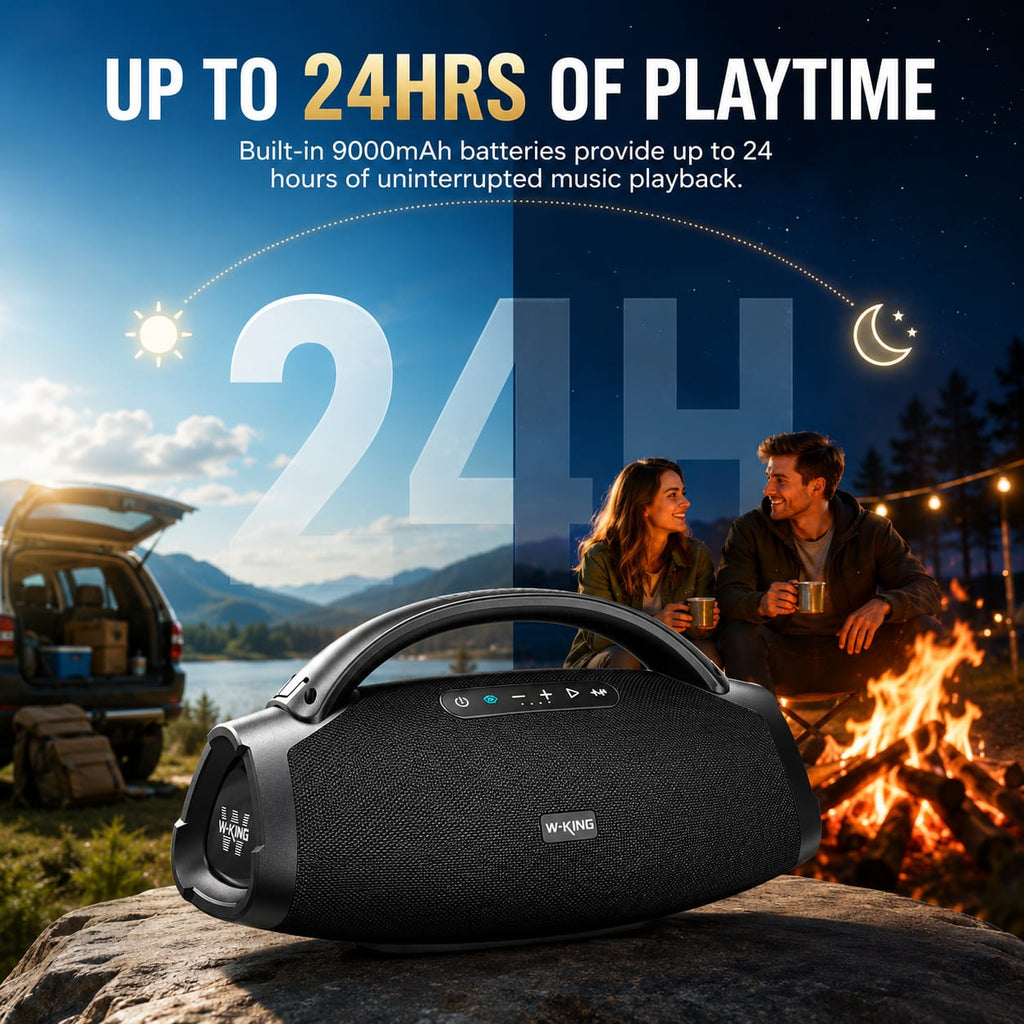 W-KING X20 200W RMS Portable Bluetooth Speaker – Potente altavoz Bluetooth portátil de 200W RMS con graves profundos, sonido de alta potencia y resistencia al agua IPX7. Ideal para fiestas, exteriores y cualquier ocasión.