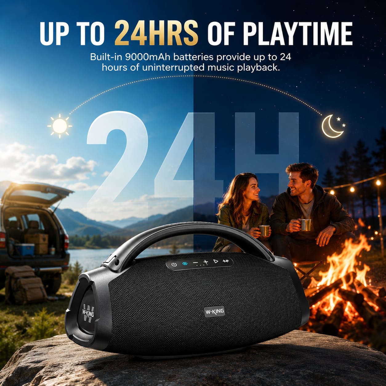 W-KING X20 200W RMS Portable Bluetooth Speaker – Potente altavoz Bluetooth portátil de 200W RMS con graves profundos, sonido de alta potencia y resistencia al agua IPX7. Ideal para fiestas, exteriores y cualquier ocasión.