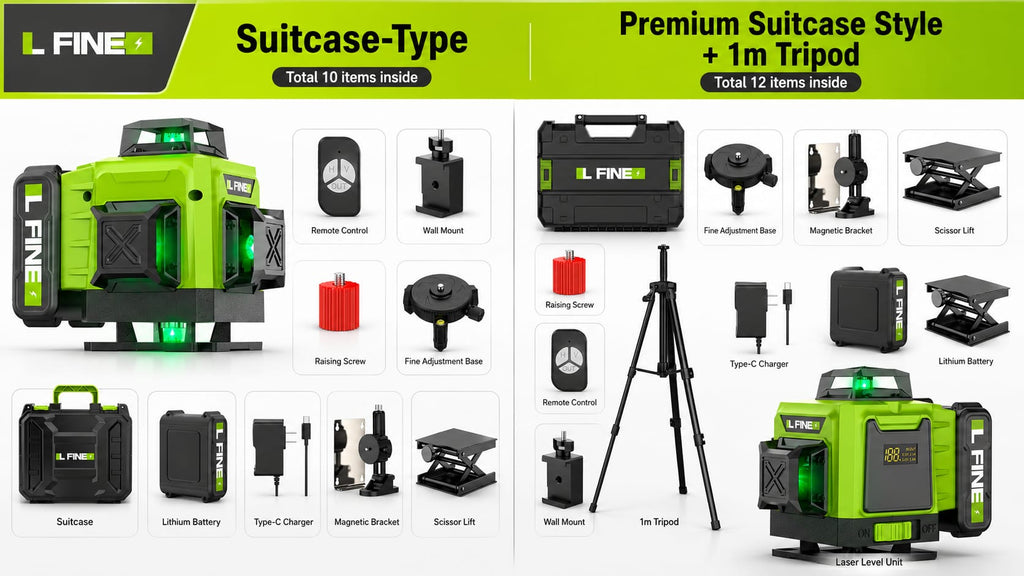 Achieve perfect precision with this 4D Green Laser Level featuring 360° self-leveling lines and a sturdy tripod. Ideal for hanging shelves, installing tiles, renovations, and DIY projects.