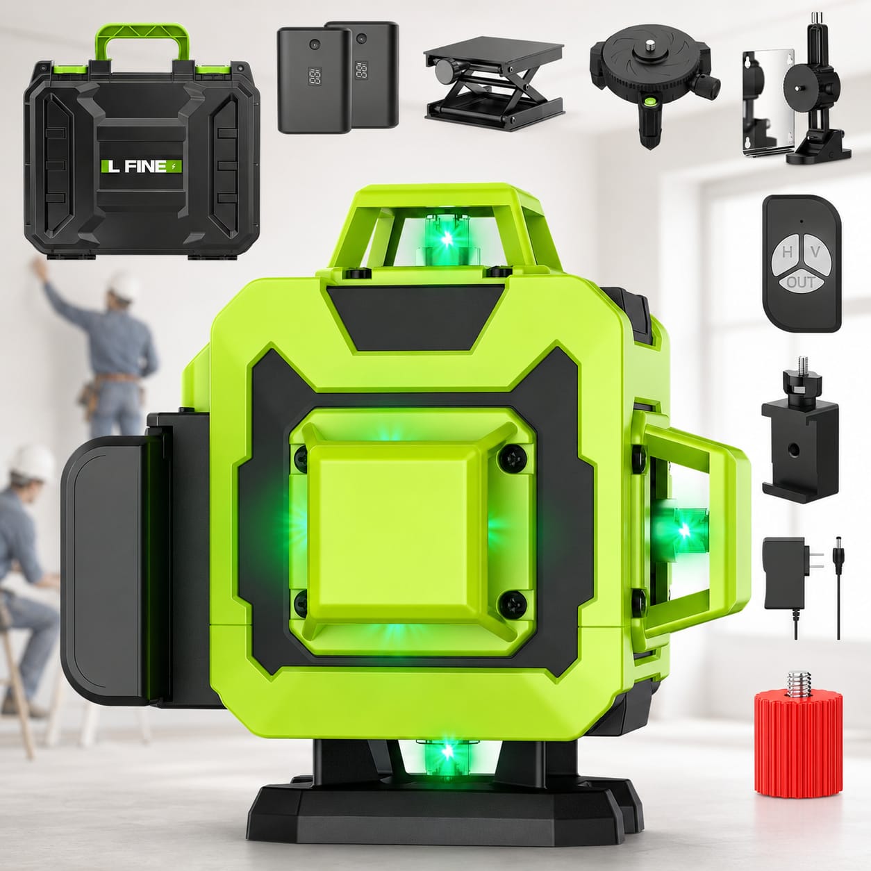 Achieve perfect precision with this 4D Green Laser Level featuring 360° self-leveling lines and a sturdy tripod. Ideal for hanging shelves, installing tiles, renovations, and DIY projects.