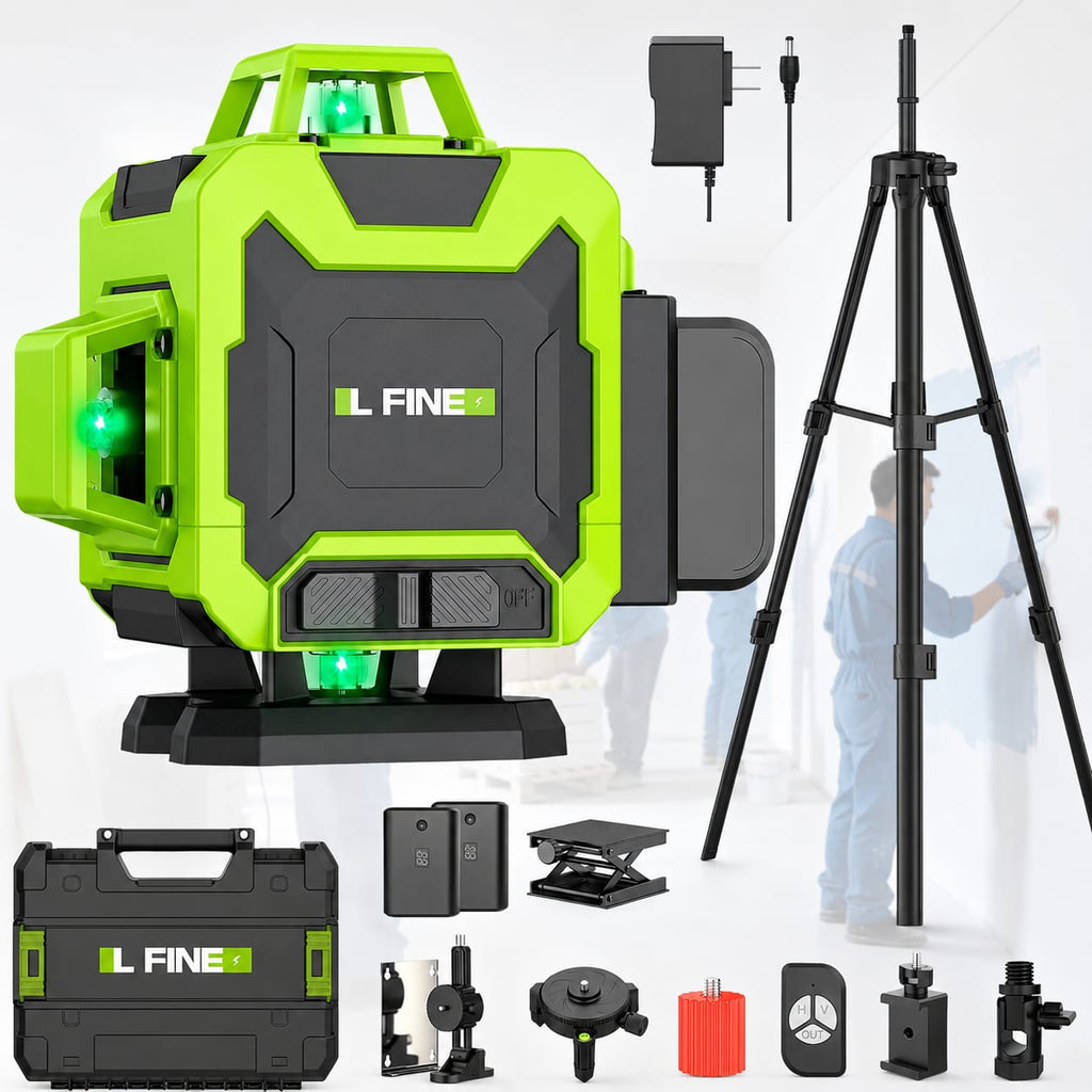 Achieve perfect precision with this 4D Green Laser Level featuring 360° self-leveling lines and a sturdy tripod. Ideal for hanging shelves, installing tiles, renovations, and DIY projects.