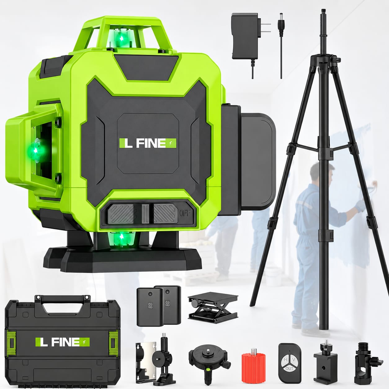 Achieve perfect precision with this 4D Green Laser Level featuring 360° self-leveling lines and a sturdy tripod. Ideal for hanging shelves, installing tiles, renovations, and DIY projects.