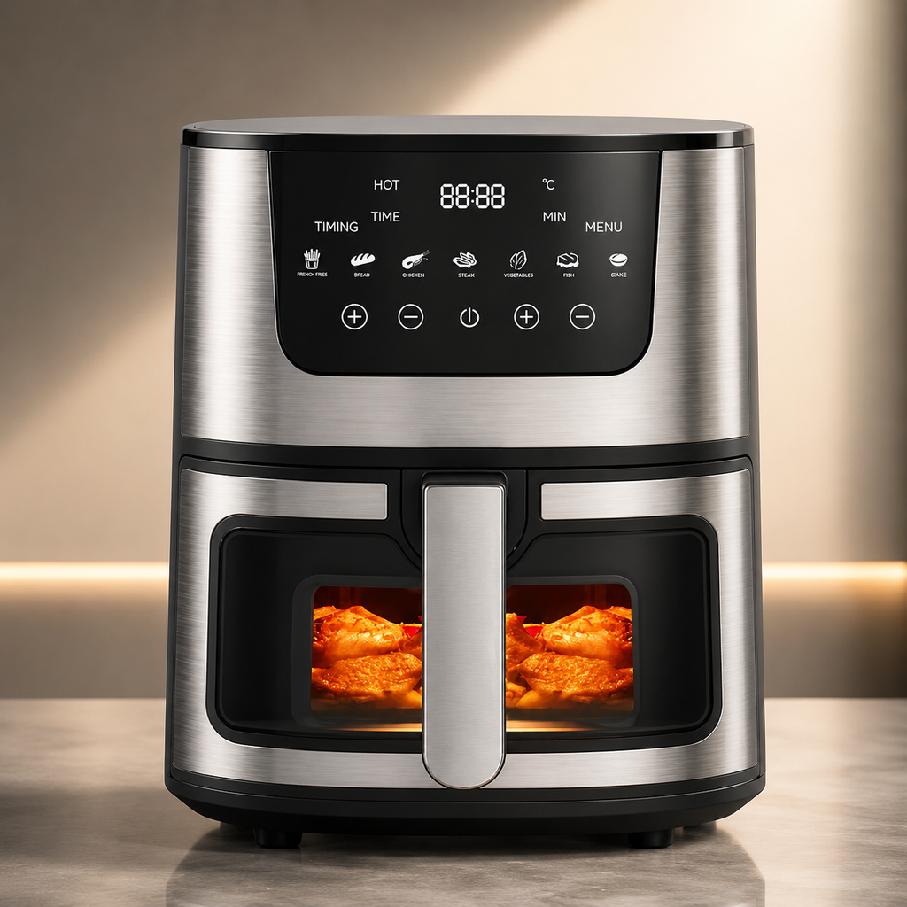 1250W Air Fryer Toaster Oven – LED Touch Panel with Presets for Air Fry, Roast, Bake & Broil