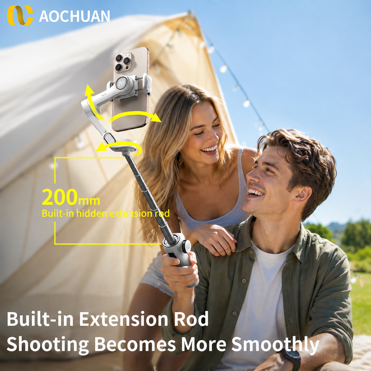 AOCHUAN 3-Axis Phone Gimbal Stabilizer with Extension Rod & Face Tracking