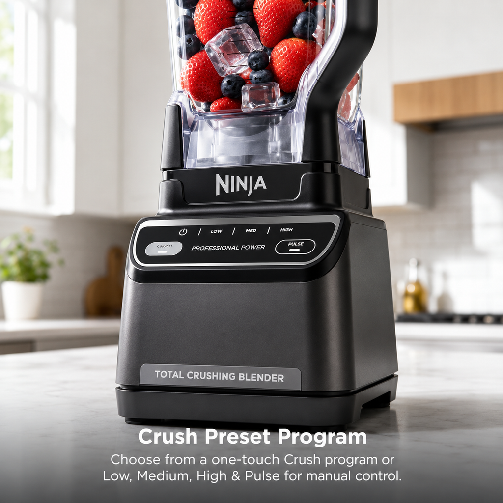 Professional 1200W blender with Auto-iQ technology and a 72oz pitcher, perfect for smoothies, grinding, and crushing ice.
