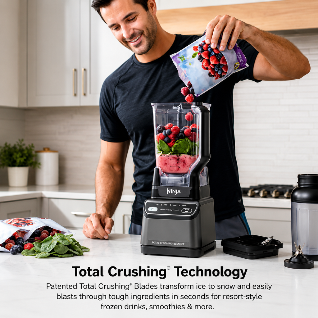 Professional 1200W blender with Auto-iQ technology and a 72oz pitcher, perfect for smoothies, grinding, and crushing ice.