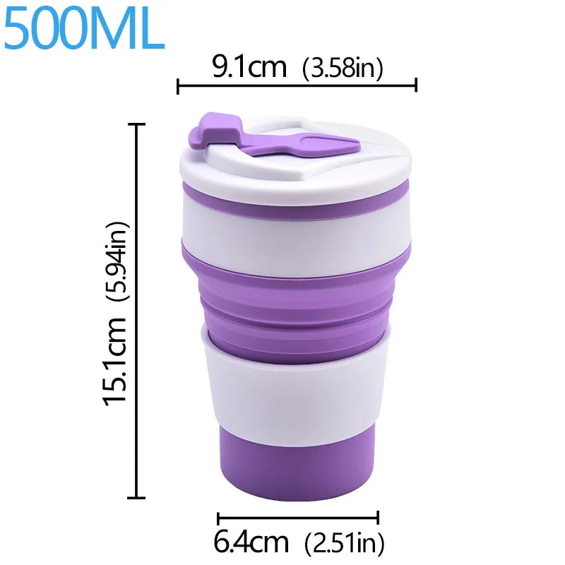 350/500ml Collapsible Silicone Travel Cup – Portable Coffee & Water Cup with Lid