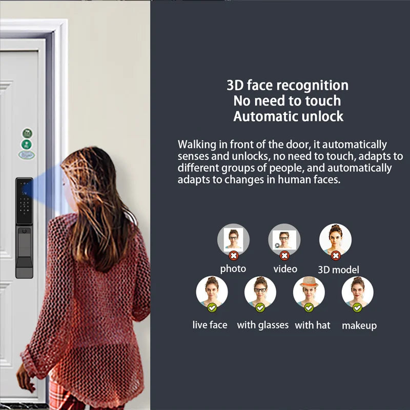 Smart Door Lock with 3D Face Recognition – Alexa Voice Control, Tuya App & Built-In Camera