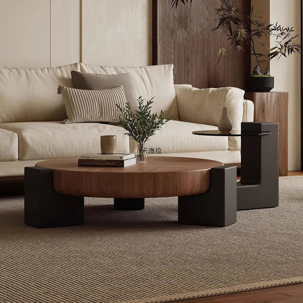 Italian Minimalist Round Coffee Table – Luxury Walnut Designer Table for Modern Living Rooms & Apartments