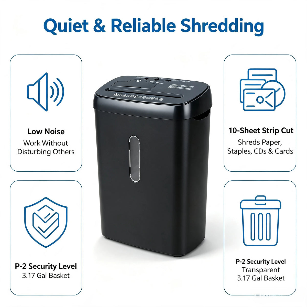 10-Sheet Home Office Paper Shredder – P-2 Security, CD & Credit Card Shredding, Jam-Proof Design