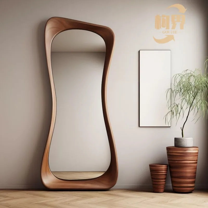 Irregular Solid Wood Full-Length Mirror – Modern Wall-Mounted Design