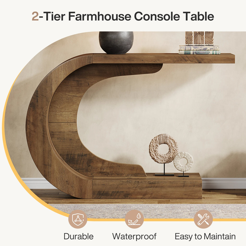 Add a modern touch to your home with this 43.3-inch mid-century console table. Its unique C-shaped design is perfect for entryways, hallways, or living rooms, offering both style and functionality.