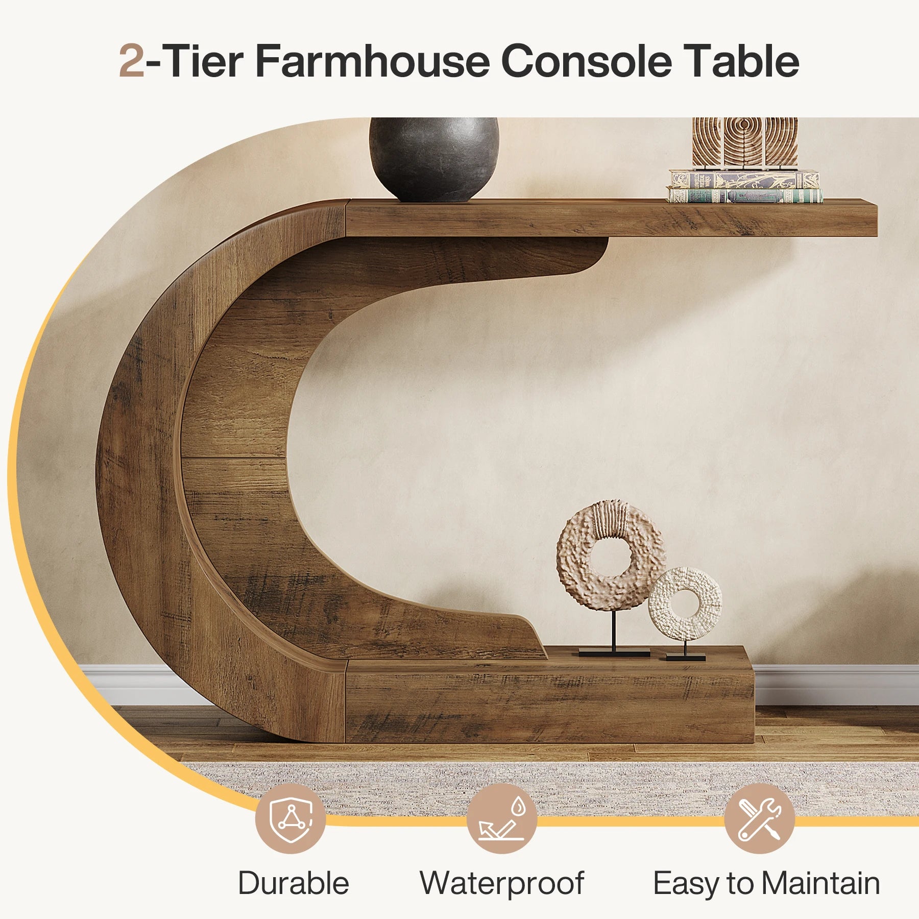 Add a modern touch to your home with this 43.3-inch mid-century console table. Its unique C-shaped design is perfect for entryways, hallways, or living rooms, offering both style and functionality.