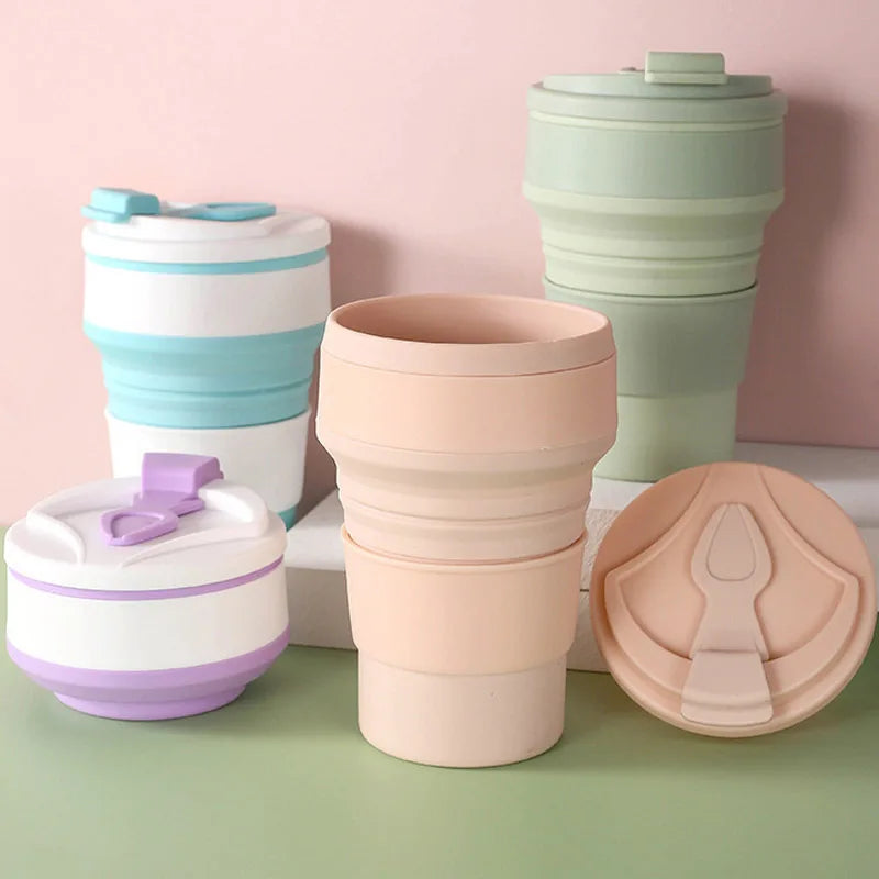 350/500ml Collapsible Silicone Travel Cup – Portable Coffee & Water Cup with Lid