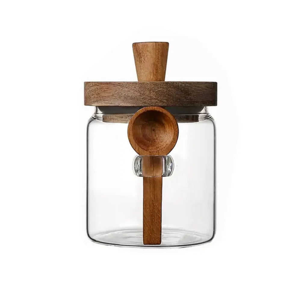 Glass Coffee Bean Storage Jar – Airtight Wooden Lid, Scoop & Wide-Mouth Design