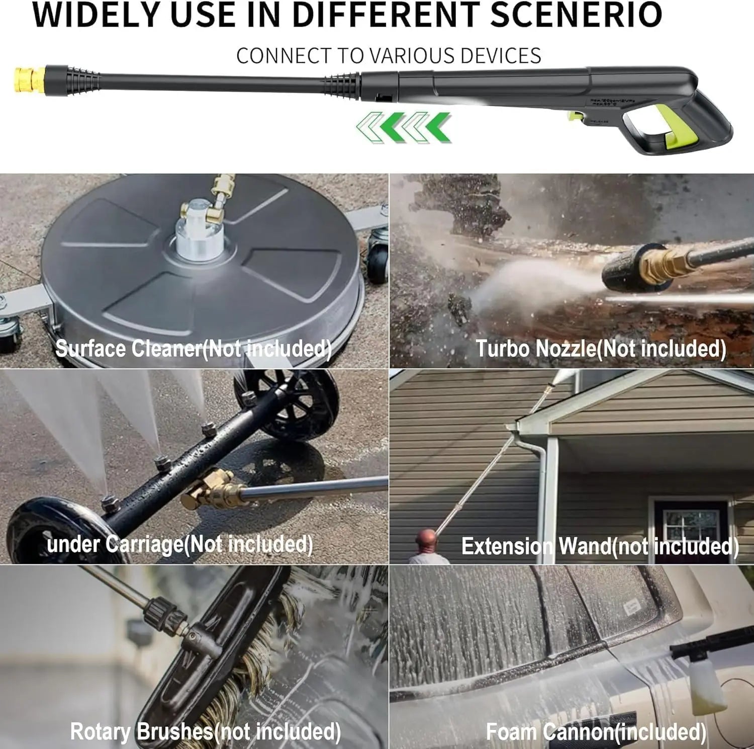 Pressure Power Washer 4800 PSI de alta potencia con 4 boquillas de conexión rápida, manguera de entrada con filtro y cañón de espuma. Ideal para limpiar autos, cercas, entradas, patios y exteriores del hogar con máxima eficiencia.