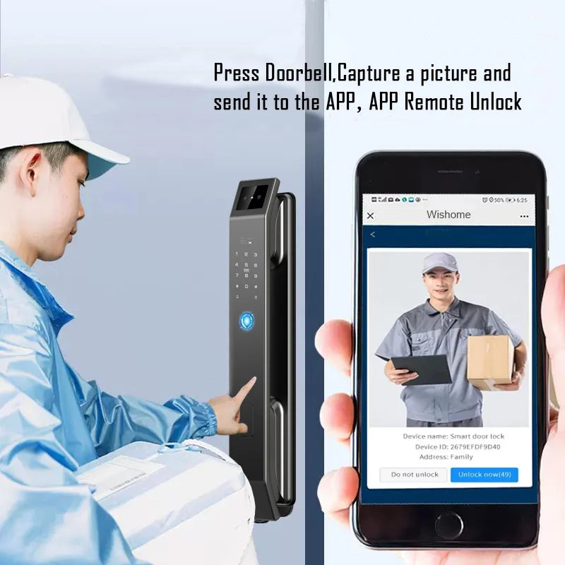 Keyless 3D Face Recognition Digital Door Lock
Secure your home with a glance. This advanced electronic lock features a built-in camera, fingerprint scanner, and passcode entry for seamless, key-free access.