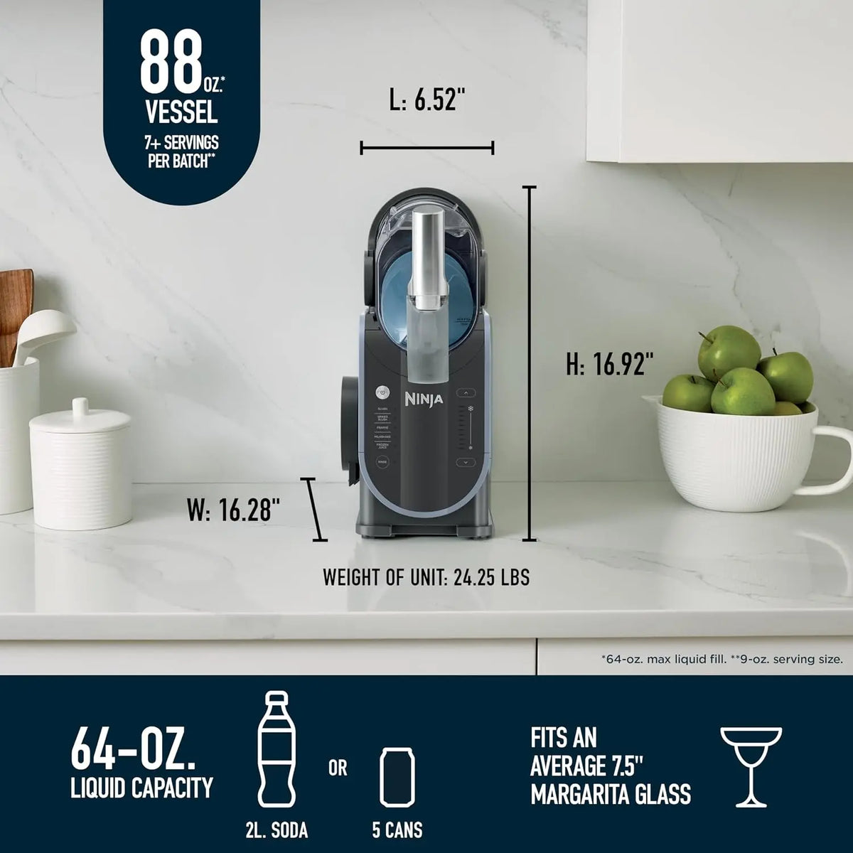 88oz frozen drink maker with RapidChill technology, 5 preset programs, and no ice needed.