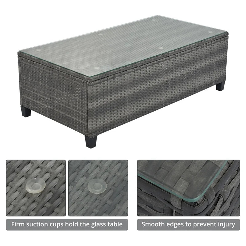 8-Piece Outdoor Wicker Round Sofa Set with Half-Moon Sectional, All-Weather PE Rattan, Curved Layout, Rectangular Coffee Table, Movable Gray Cushions