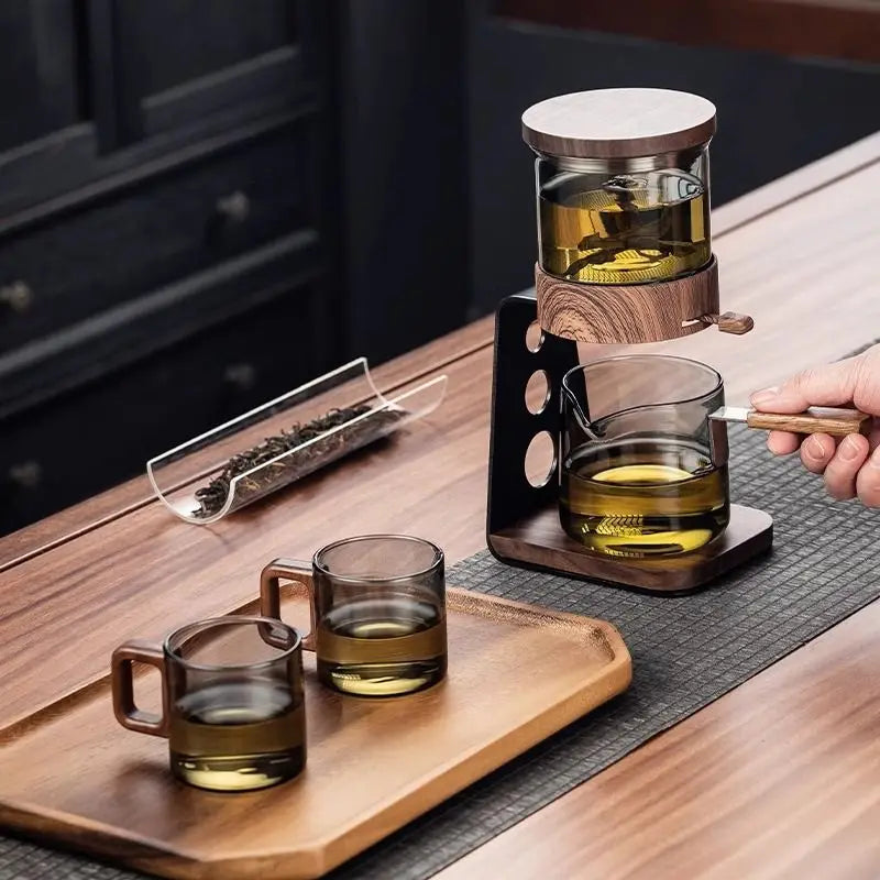 Semi-Automatic Kung Fu Glass Tea Set – Magnetic Drip Teapot with Infuser & Teacups