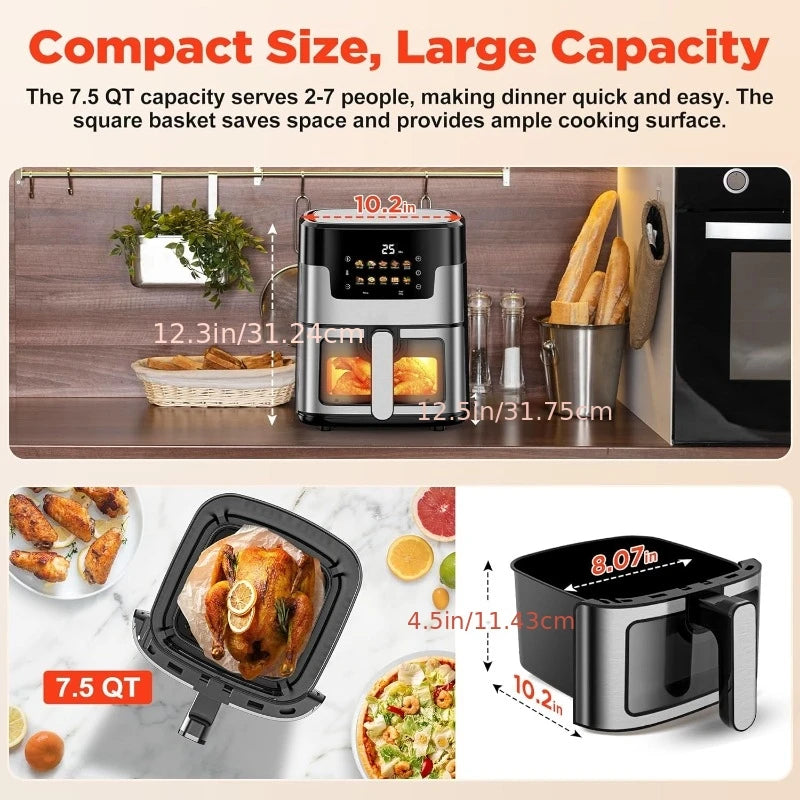 Large Capacity Air Fryer with Visual Window, Fully Automatic, Safe Anti-Scald Handle for Healthy Cooking.