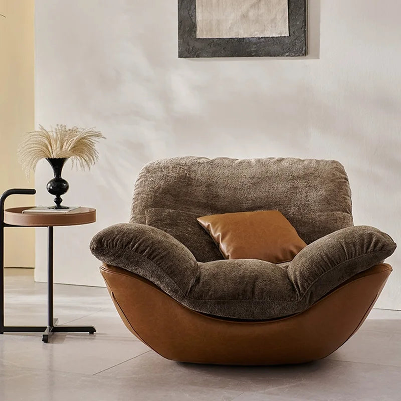 Nordic Italian Minimalist Genuine Leather Lounge Chair – Luxury Recliner with Wood Legs for Living Room & Bedroom