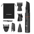 4-in-1 electric grooming kit with beard, nose, and body trimmers, featuring an IPX6 waterproof design.