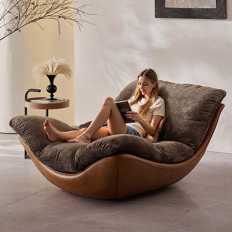 Nordic Italian Minimalist Genuine Leather Lounge Chair – Luxury Recliner with Wood Legs for Living Room & Bedroom