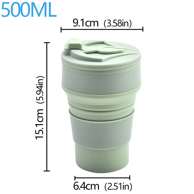 350/500ml Collapsible Silicone Travel Cup – Portable Coffee & Water Cup with Lid