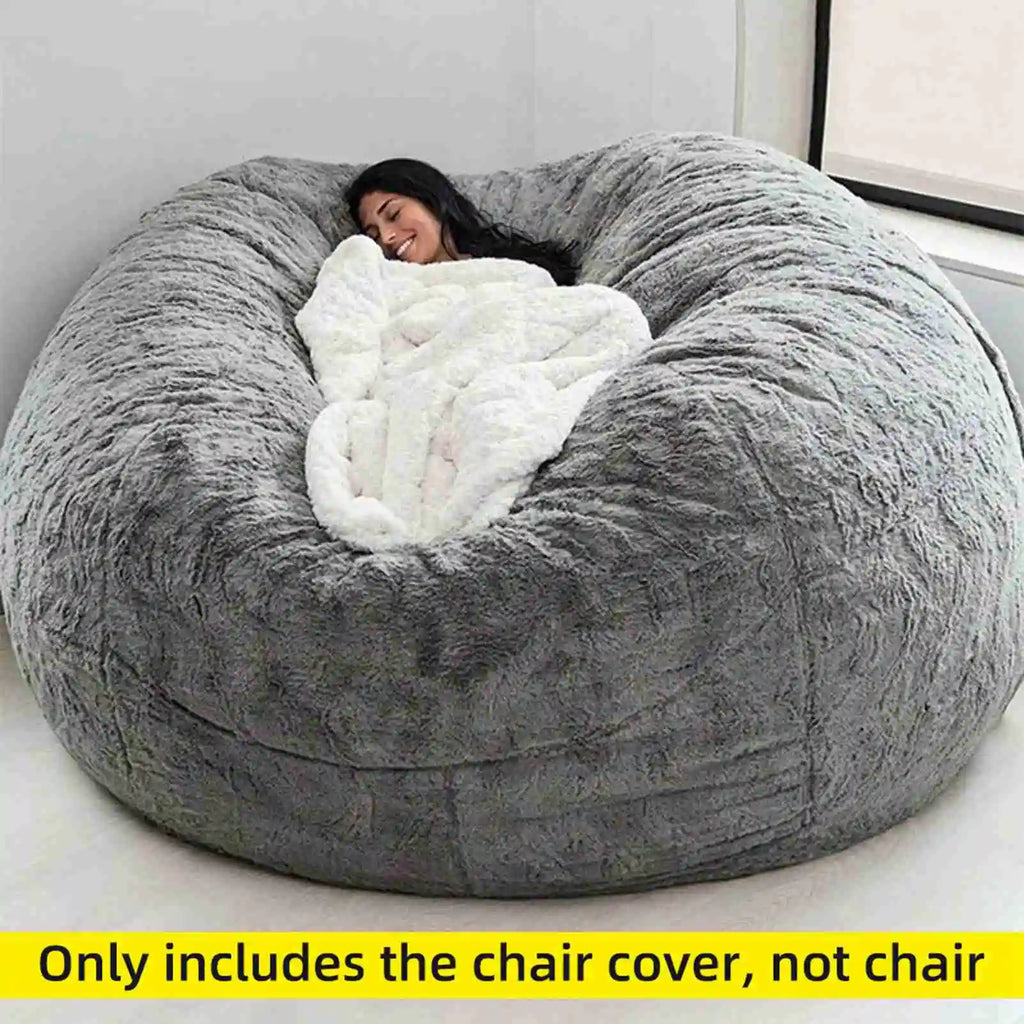 Giant Gray Bean Bag Chair Cover (No Filler) Large Pouf Sofa Tatami Lounge Seat for Living Room Relax