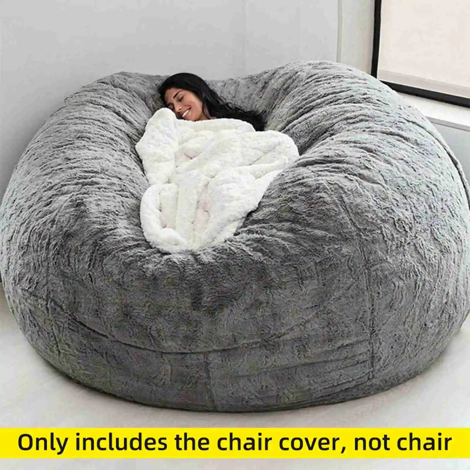 Giant Gray Bean Bag Chair Cover (No Filler) Large Pouf Sofa Tatami Lounge Seat for Living Room Relax
