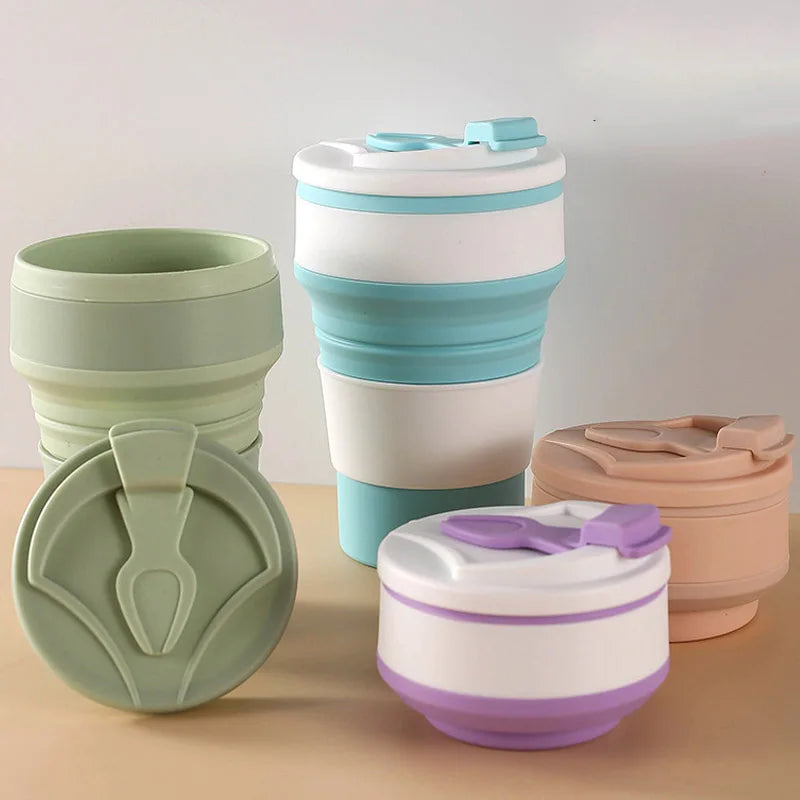 350/500ml Collapsible Silicone Travel Cup – Portable Coffee & Water Cup with Lid