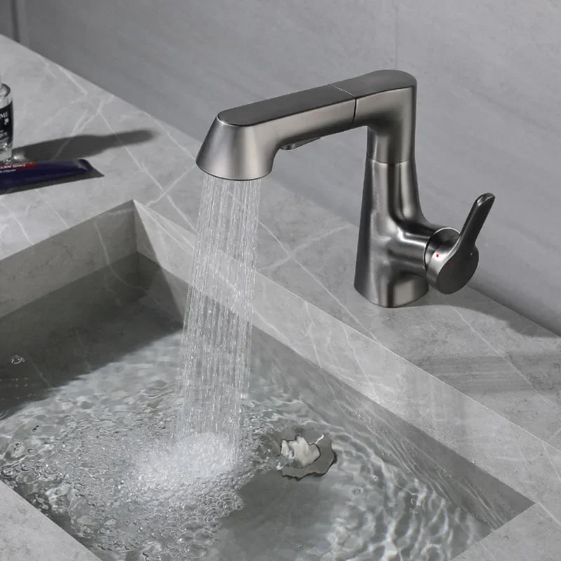 Modern bathroom faucet with hot water functionality, ideal for sinks and everyday bathroom use.