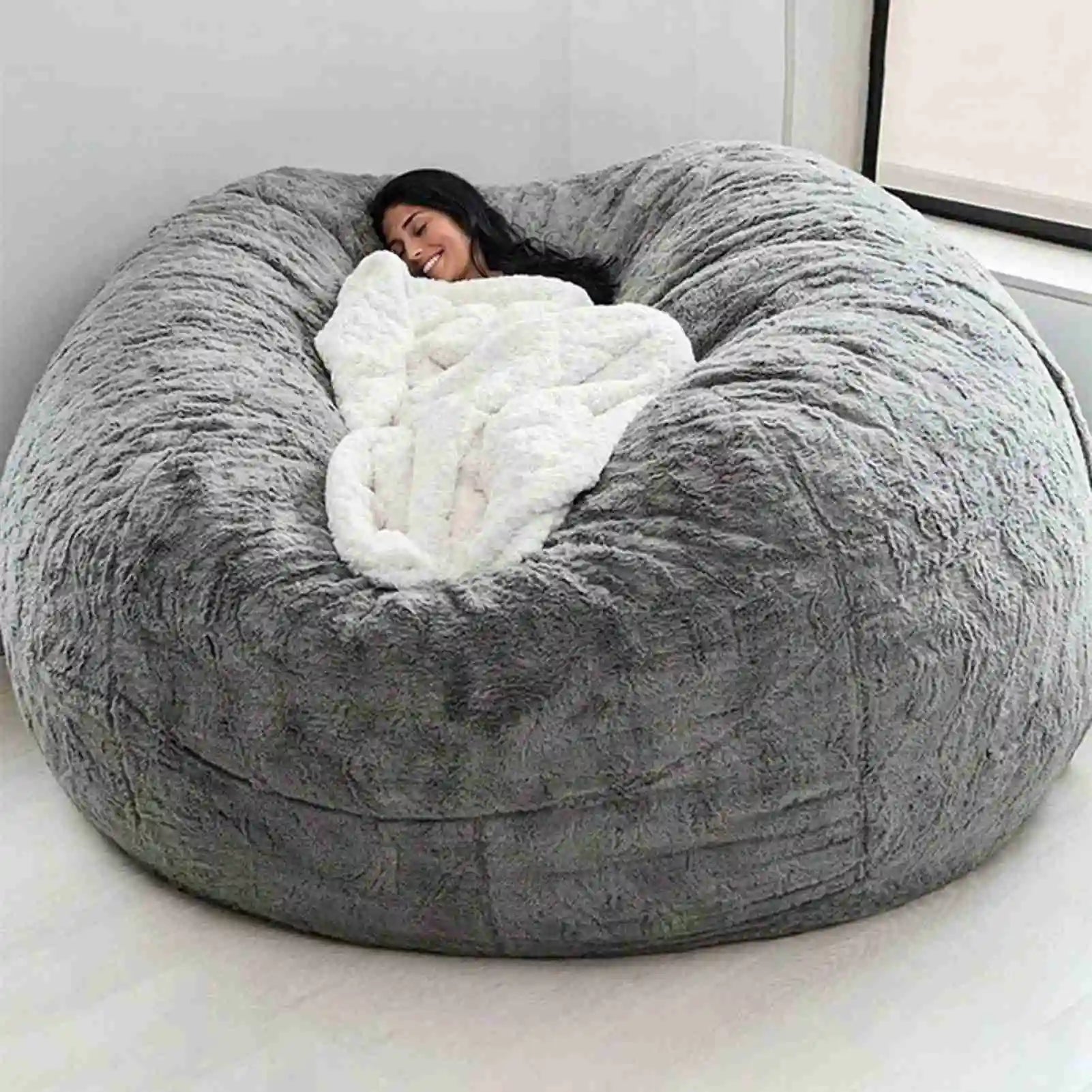 Giant Gray Bean Bag Chair Cover (No Filler) Large Pouf Sofa Tatami Lounge Seat for Living Room Relax