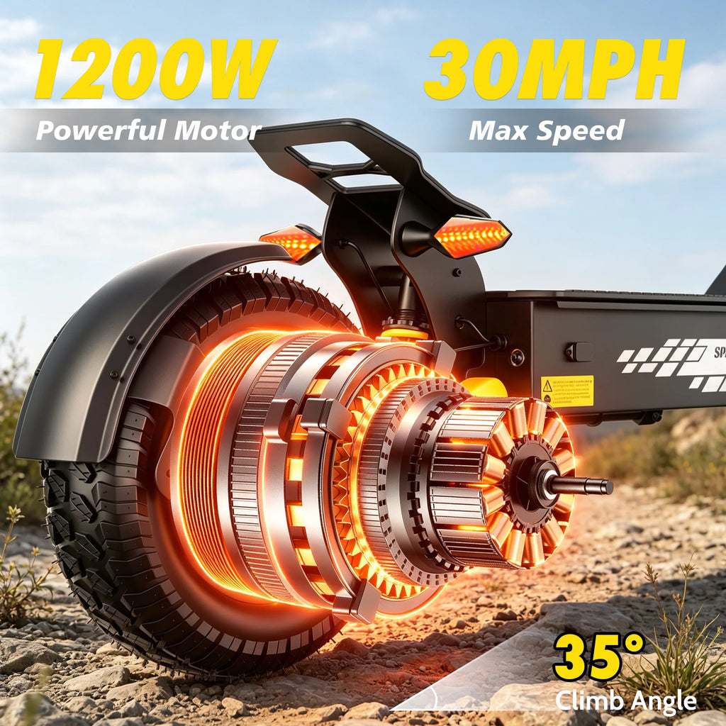EOEOTWO 1200W Foldable Off-Road E-Scooter
Hit the trails at 30 MPH. This high-speed adult scooter packs a 48V long-range battery and rugged 11-inch tubeless tires into a durable, folding frame.