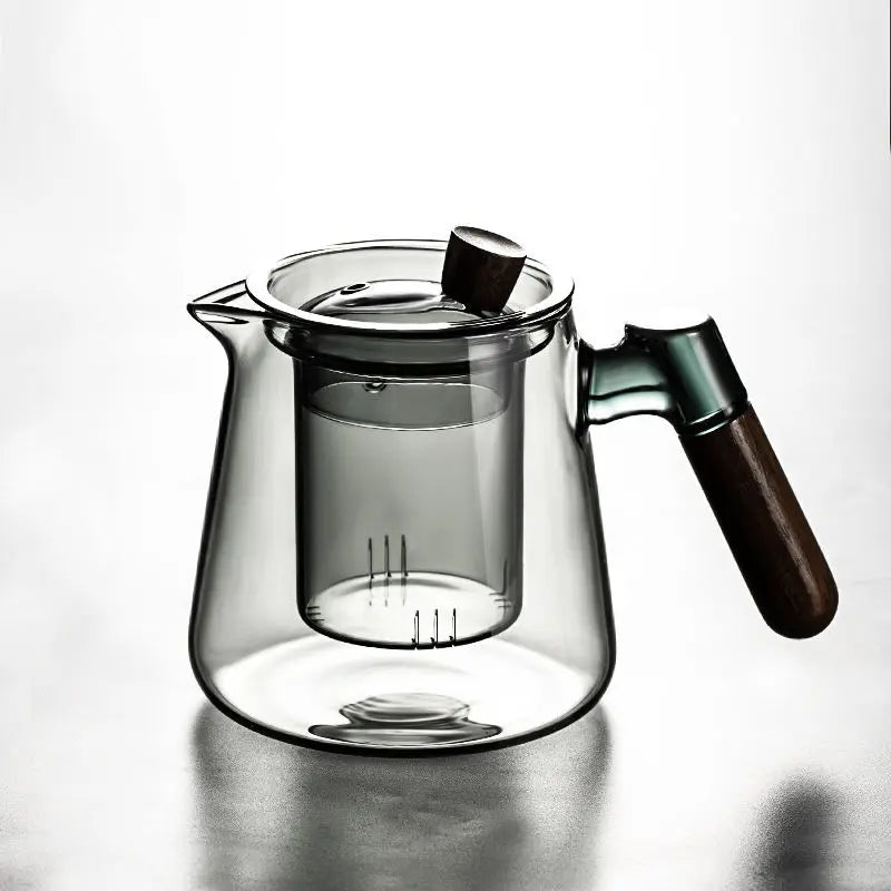 Glass Kung Fu Tea Pot – Heat-Resistant Brewing Teapot with Wooden Handle & Built-In Filter