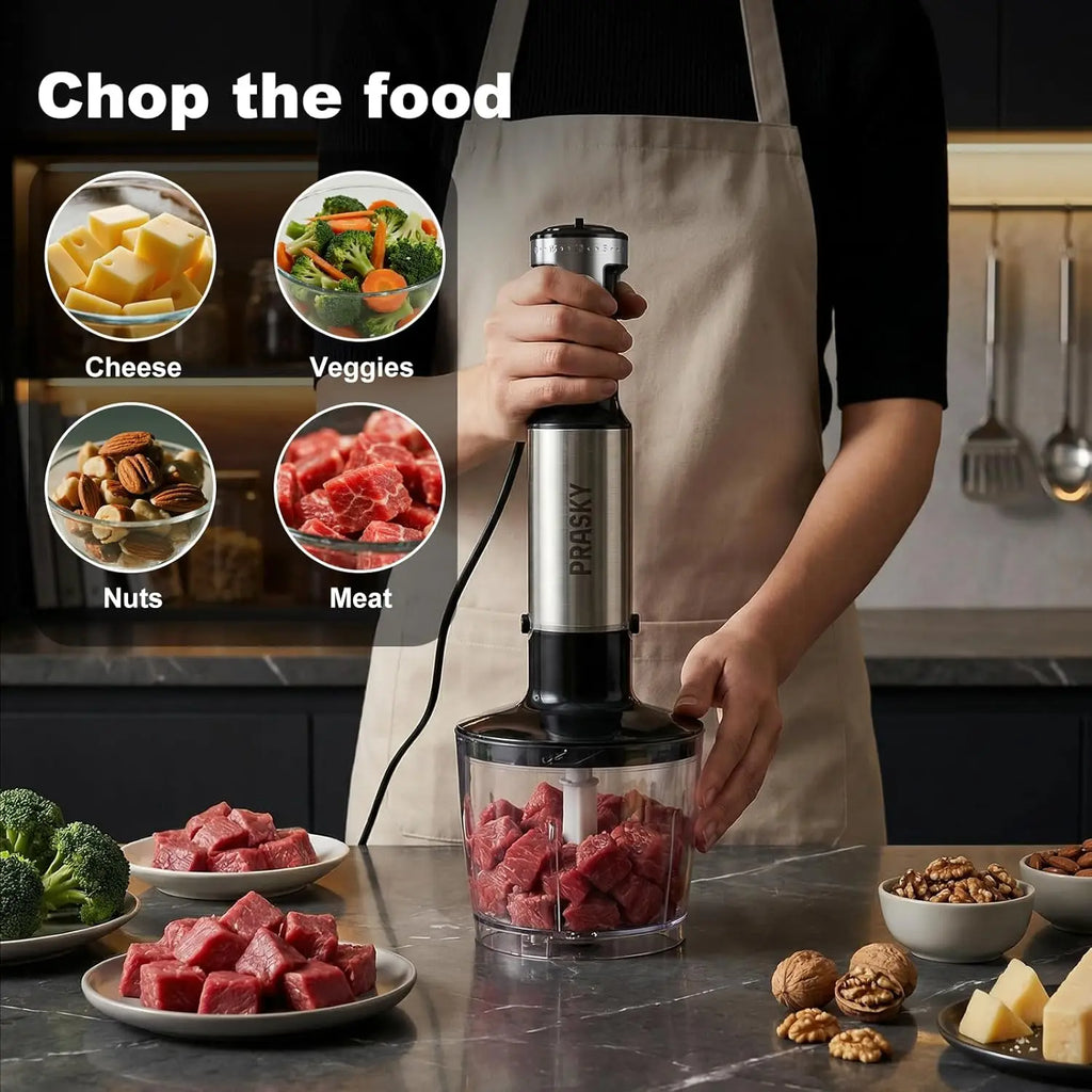 1200W 5-in-1 Variable Speed Hand Blender Kit
Blend, chop, whisk, and froth with 1200W of precision power. This 20-speed immersion blender comes with a full suite of interchangeable accessories for ultimate kitchen versatility.