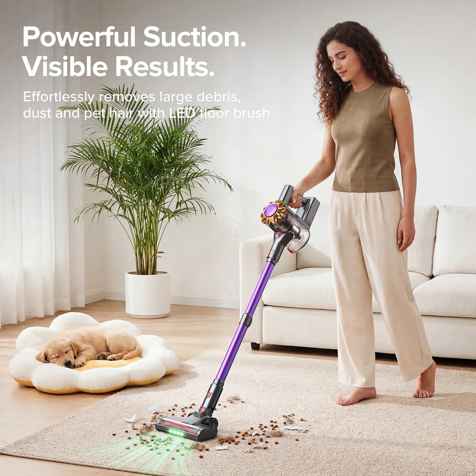 Lubluelu P7 Cordless Vacuum, 35KPA Powerful Suction, Lightweight, Anti-Tangle Brush, Perfect for Home & Pet Hair.