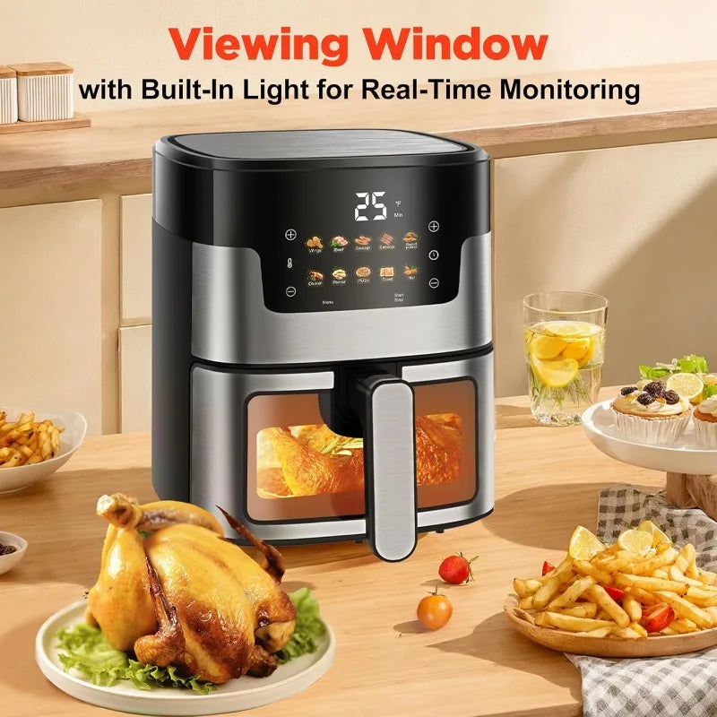 Large Capacity Air Fryer with Visual Window, Fully Automatic, Safe Anti-Scald Handle for Healthy Cooking.