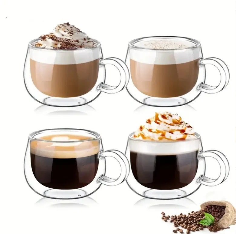 150ml Double-Wall Insulated Glass Coffee Mug – Heat-Resistant Cup for Espresso, Tea & Milk
