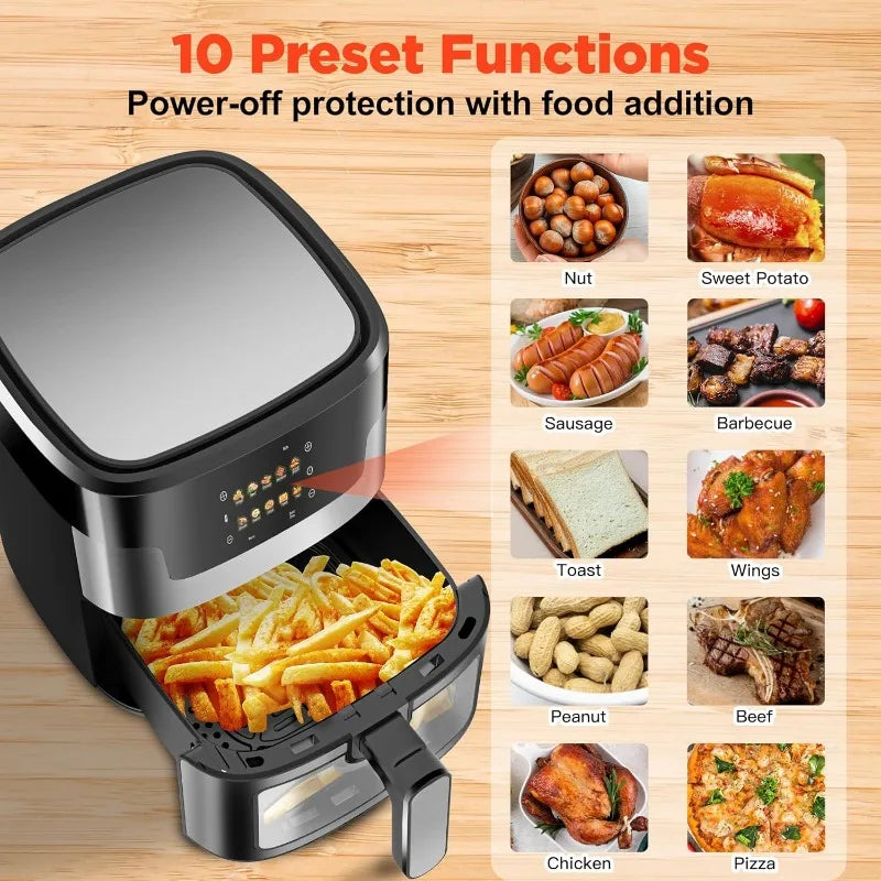 Large Capacity Air Fryer with Visual Window, Fully Automatic, Safe Anti-Scald Handle for Healthy Cooking.