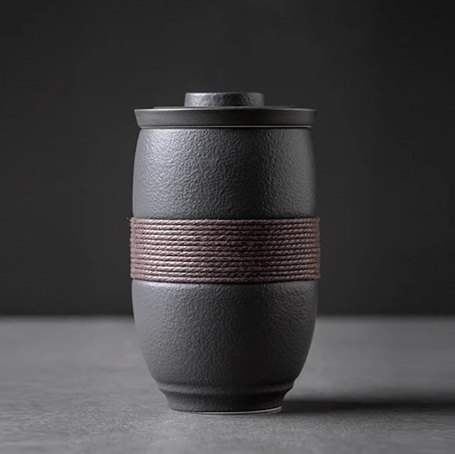 Japanese-Style Ceramic Tea Cup – Portable Tea Mug with Infuser Filter & Lid for Home, Office & Travel