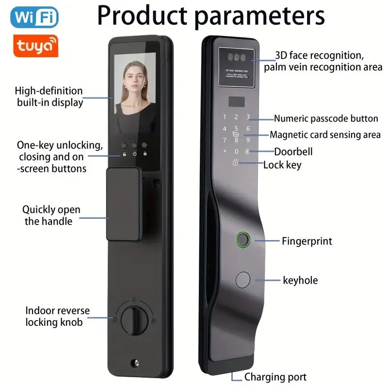 Fully Automatic 8-in-1 Smart Door Lock
Seamless keyless entry designed for everyone. Features 8 secure unlocking methods and global support with 22 languages in one sleek, modern security system.