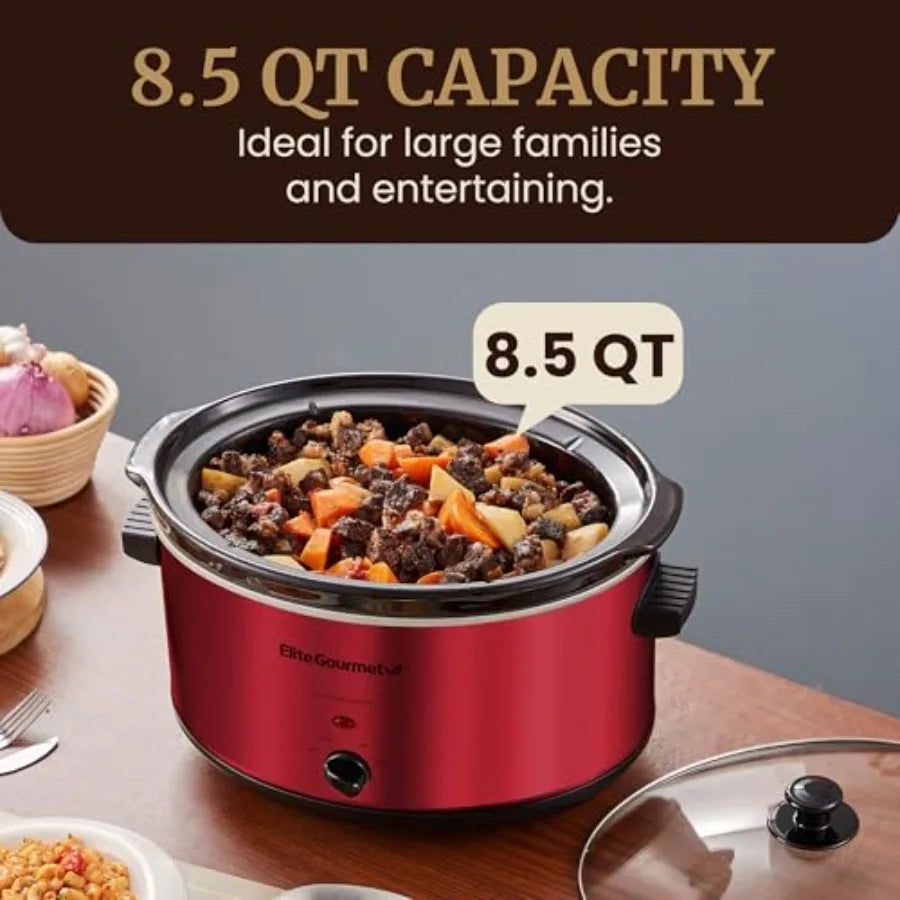 8.5-Quart Jumbo Ceramic Slow Cooker (Adjustable Temp)
Effortlessly prepare large meals with this high-capacity slow cooker. Featuring a durable metal exterior, removable ceramic crock, and dishwasher-safe lid—perfect for everything from hearty spareribs t