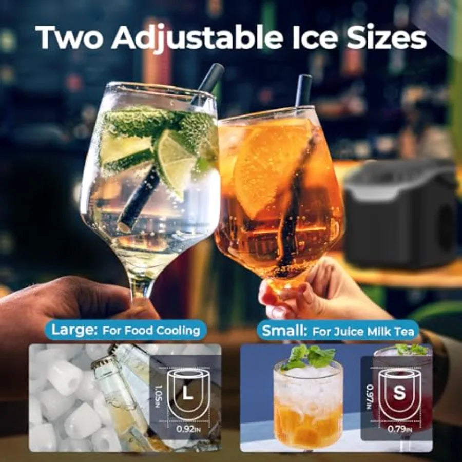 Fast-Cooling Mini Countertop Ice Maker
Fresh ice in 6 minutes. This portable, energy-efficient machine makes up to 26 lbs of ice daily in two custom sizes. Complete with a basket and scoop for effortless serving.