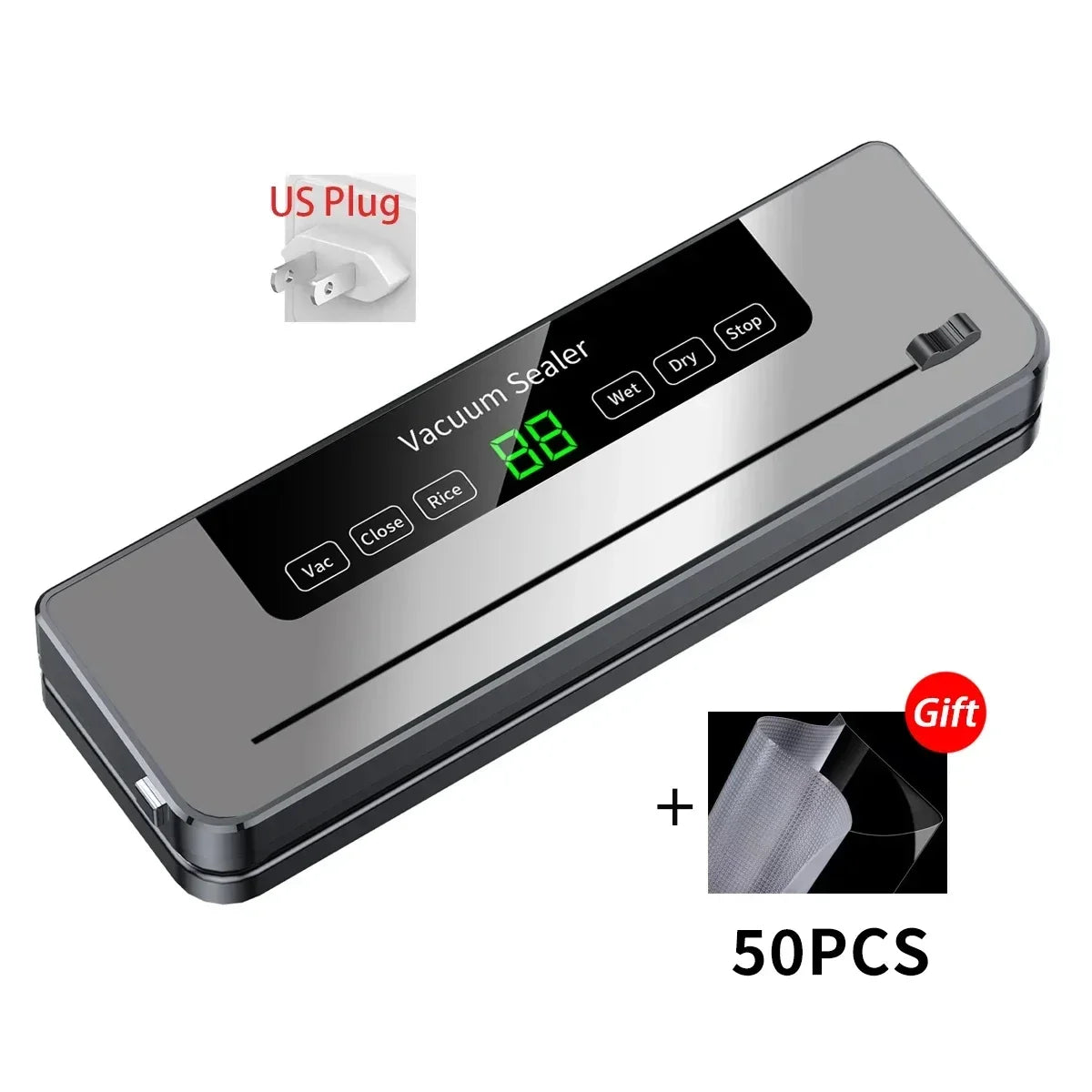 Electric Food Vacuum Sealer – Dry/Wet with Built-In Cutter